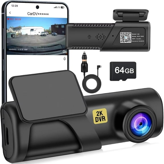 Dash Cam, 2.5K Dash Camera for Cars with WiFi FHD, Mini Car Camera, Dash Cam Front Built-in 64GB SD Card, 160° Wide Angle,Night Vision,Loop Recording,24H Parking Monitor, Support 128GB