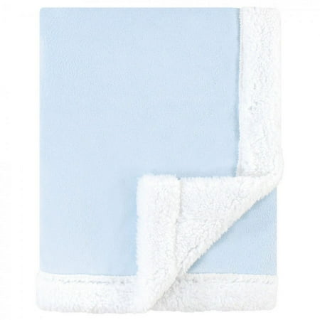 UPC: 0660168591118 | Hudson Baby Infant Boy Plush Blanket with Faux Shearling Back Light Blue White One Size