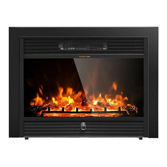 Pemberly Row 28.5" Metal Electric Fireplace with Remote Control in Black