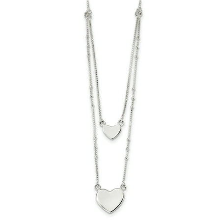Double Dangling Heart 925 Sterling Silver Double Heart Dangle 18 Inch Chain Necklace Pendant Charm S/love Bead Station Multi Layer Gifts For Women For Her ()