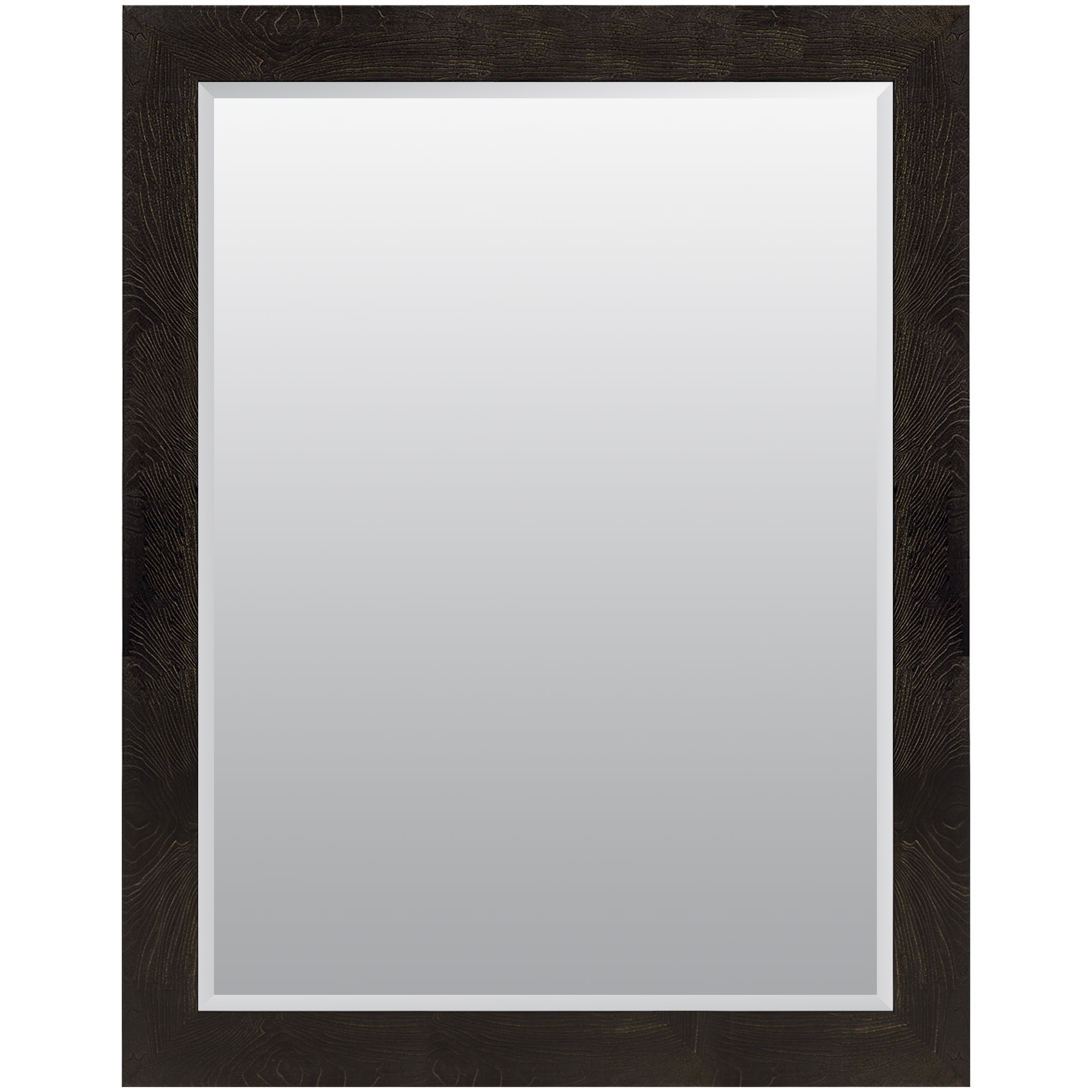 Bronze Woodgrain Framed Beveled Wall, 36 X 48 Mirror Black Frame