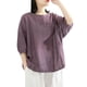 thumbnail image 1 of Blusa holgada de manga corta para mujer - Algodón y lino, cuello en V, ropa informal de verano/para el trabajo - Tallas M-XXXXL, 1 of 3