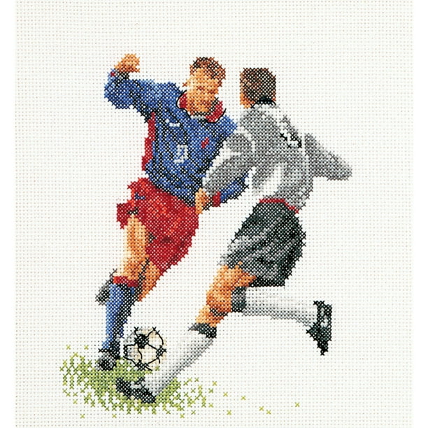 Football Soccer On Aida Counted Cross Stitch Kit 6 1 4 X6 3 4 18 Count Walmart Com Walmart Com