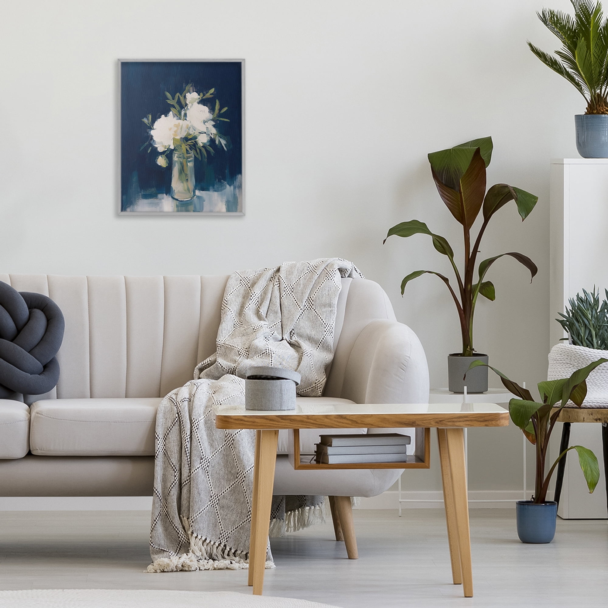 Stupell Industries Peonies On Blue Mirage Gray Framed Giclee Art, design by Svetlana Aleynikova