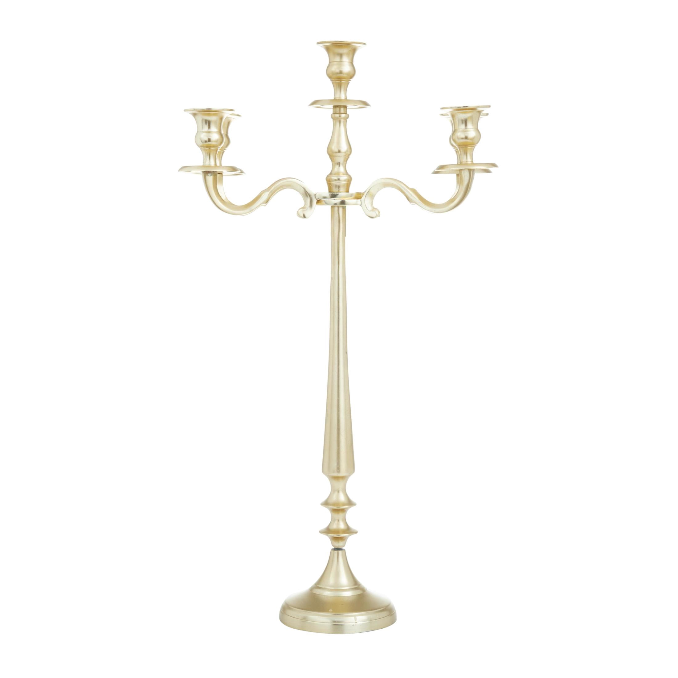 DecMode Traditional Five Tulip Shaped Candelabra Style Candle Holder, 13"W x 24"H with Aluminum Gold Polished Finish