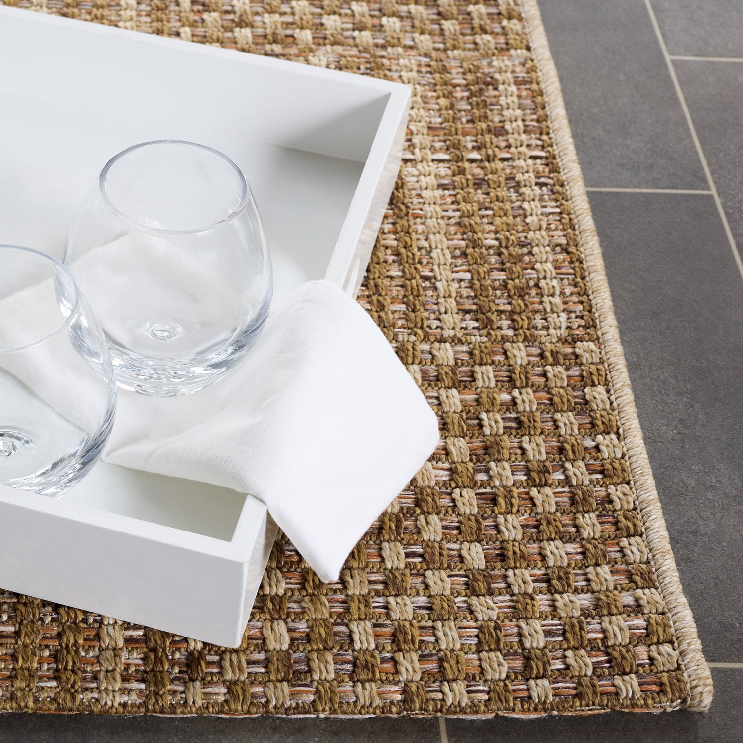 SAFAVIEH Sisal All-Weather Austen Geometric Indoor/Outdoor Area Rug, Natural/Brown, 5'3" x 7'6"