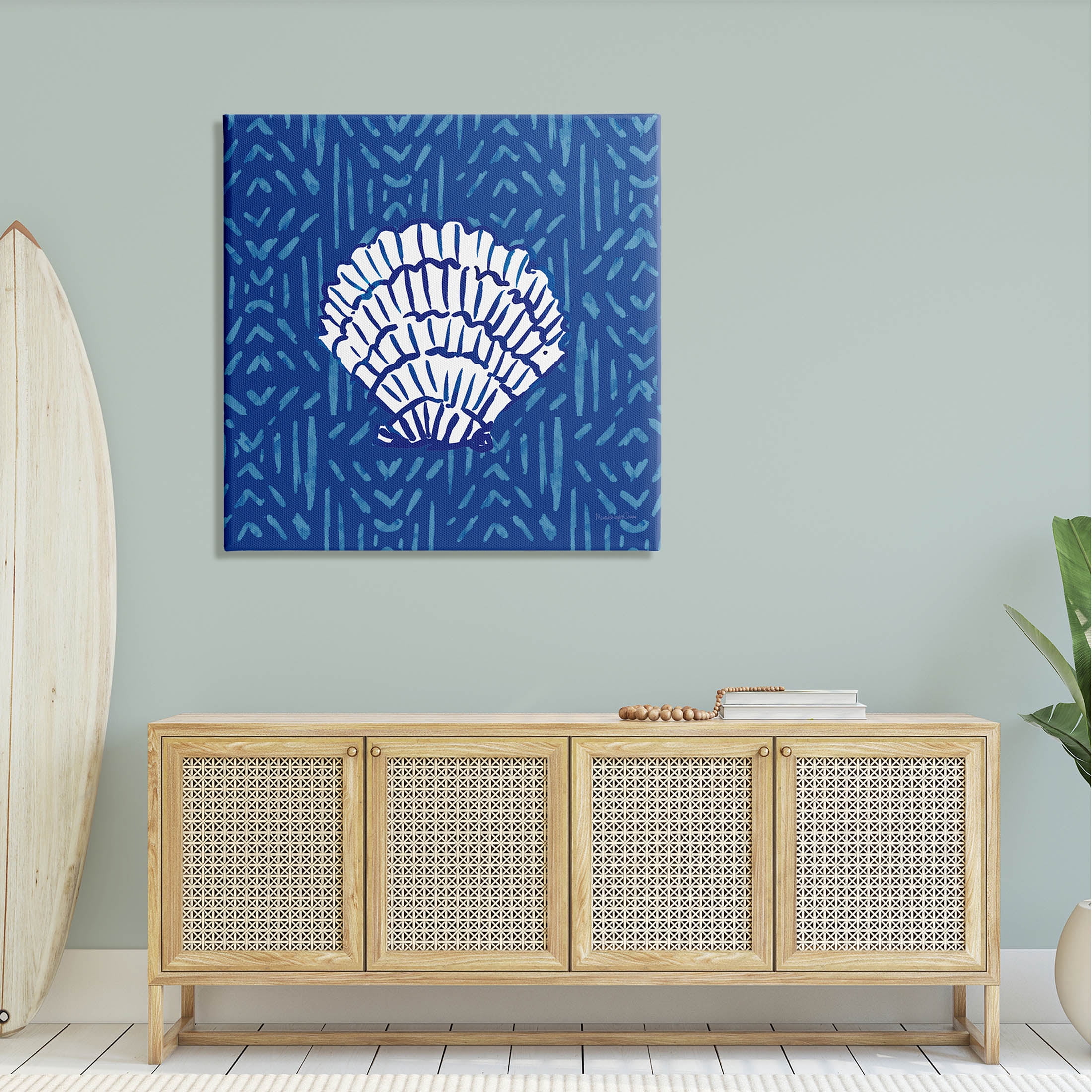 Stupell Industries White Clam Shell Patterned Sea Life Graphic Art Gallery Wrapped Canvas Print Wall Art, Design by Mercedes Lopez Charro