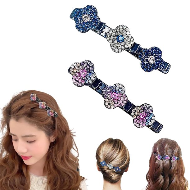 Pinzas para el cabello trenzadas con piedras de cristal brillantes, pinzas para el cabello con diamantes de imitación pequeñas, pinzas para el cabello trenzadas para mujeres (2 piezas-A)