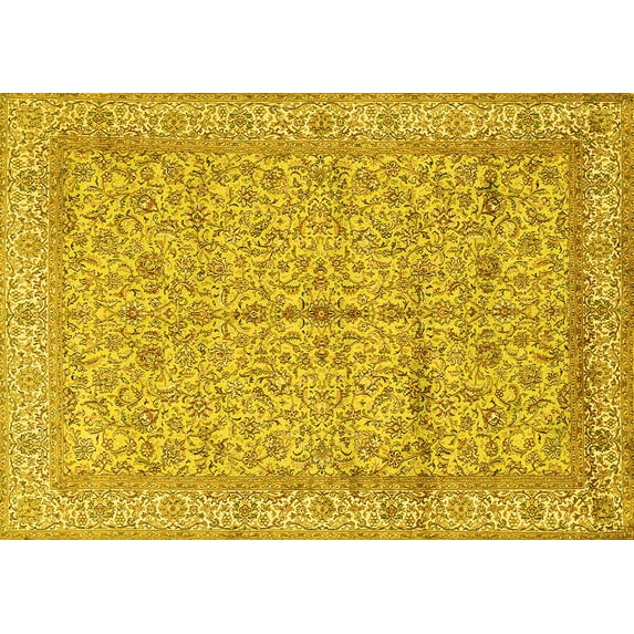 Ahgly Company Machine Washable Indoor Rectangle Persian Yellow Traditional Area Rugs, 7' x 10'