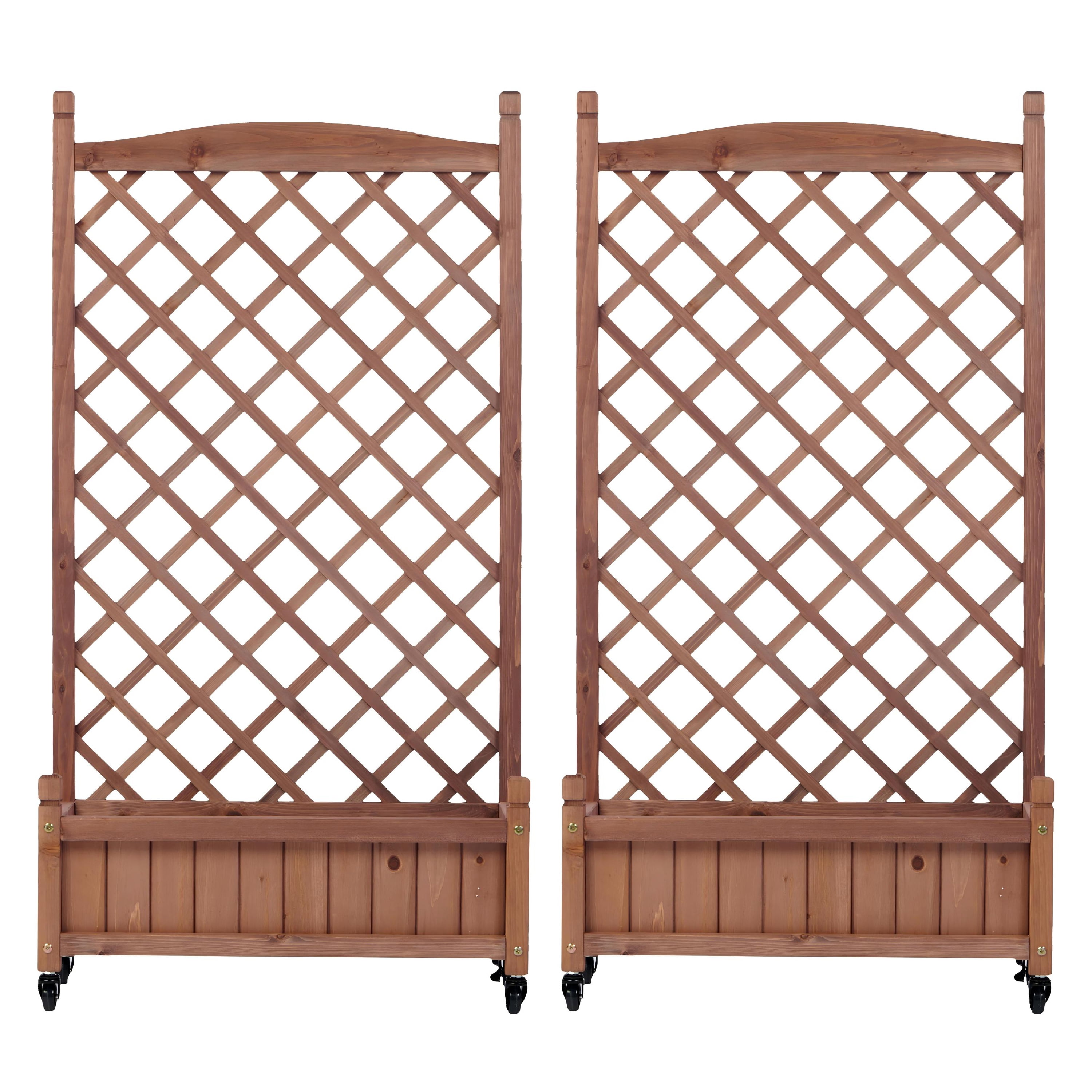 Raised Garden Bed with Trellis 2 Pack, Outdoor Wooden Planter Box & Plant Stand with Climbing Racks