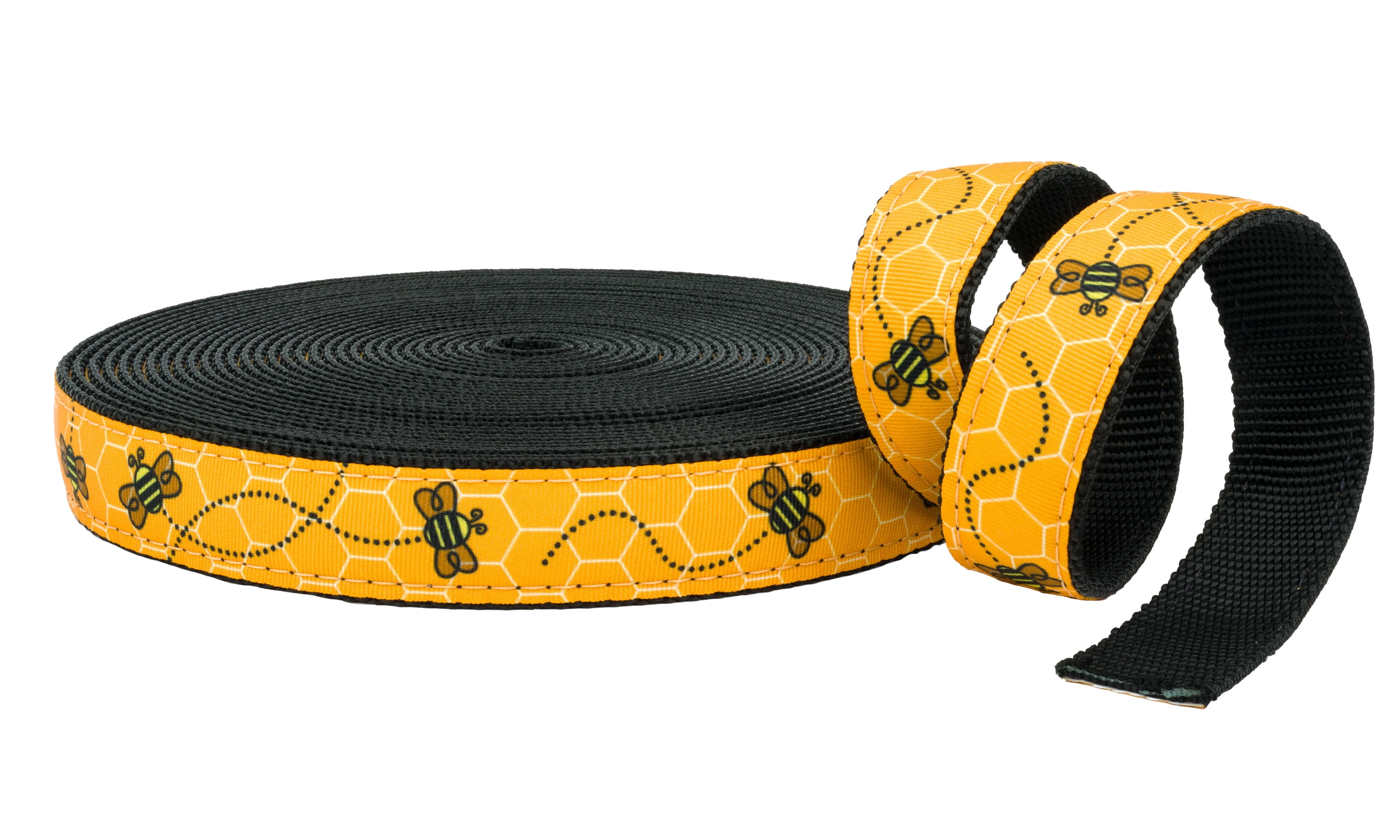 Country Brook Design - Busy Bee Ribbon on Black Nylon Webbing (1 Inch, 20 Yards)