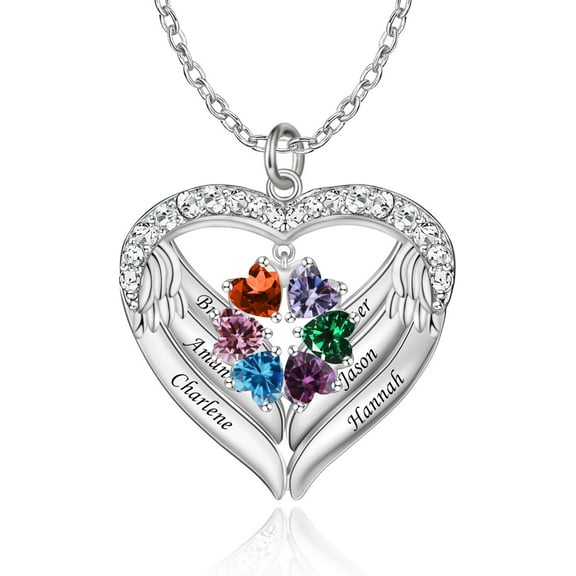 Personalized Mothers Necklace for Women Sterling Silver Birthstone Necklace Gifts for Mom Heart Pendant Necklace for Mother Daughter Custom Gifts for Women Wife Girlfriend
