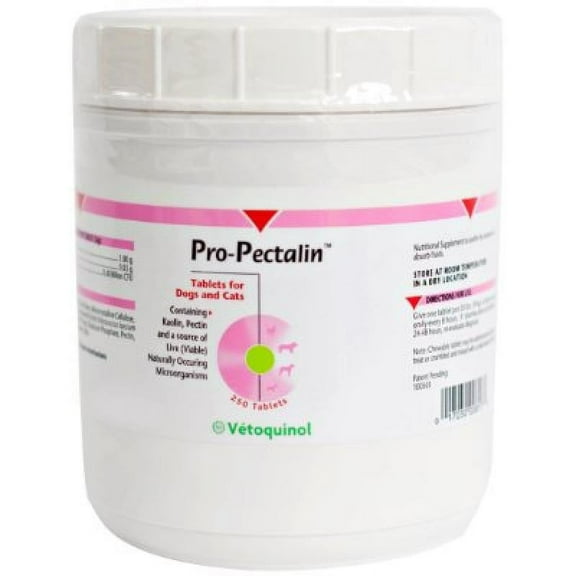 Vetoquinol Pro-Pectalin Chewable Tablets for Dogs & Cats, Helps Relieve Occasional Diarrhea, Situational Diarrhea Relief with Kaolin and Pectin, Contains Beneficial Probiotic Bacteria, 250ct