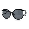 thumbnail image 6 of Womens Unique U Arm Round Exposed Lens Minimal Designer Sunglasses All Black, 6 of 8