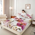 thumbnail image 4 of Homewish Pink Flower Floral Queen Sheet Sets, Fashion Marble Artwork Flat Sheet, Splash Watercolor Queen Fitted Sheet, 4pcs, 4 of 7