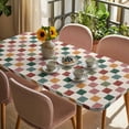 thumbnail image 3 of Colorful Checkered Table Cloths for 6 Foot Rectangle Tables, Vintage Plaid Grid Geometric Beige Patio Waterproof Elastic Fitted Tablecloths, Washable Rectangular Table Cover for Camping, 3 of 8
