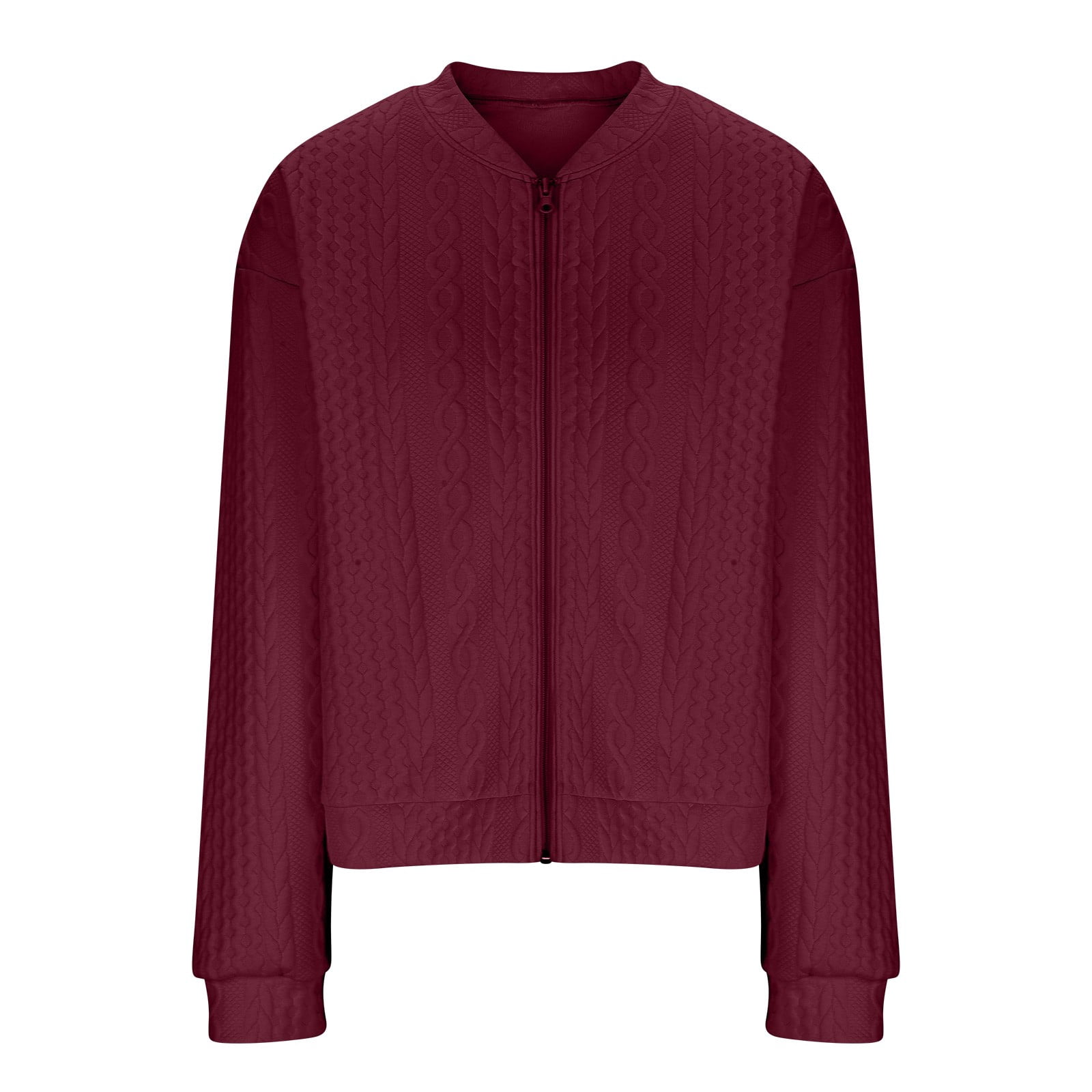 Fartey Zip Up Sweatshirt Jacket for Women 2025 Twist Jackets Soft Comfy Long Sleeve Coat Dressy Casual Stand Collar Hoodless Coats Trendy Fall Winter Solid Color Outerwear Wine S-2XL