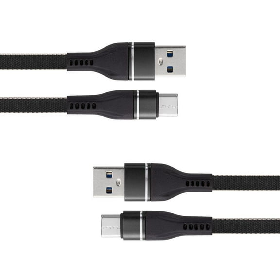 Bemz USB Cables Compatible with Samsung Galaxy S21 Ultra Bundle: Heavy Duty Reinforced Connector Nylon Braided USB Type-C to USB-A Cables - 2 Pack, 3.3 Feet (1 Meters) - Black