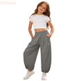 thumbnail image 2 of LYHaoo Girls Summer Beach Pants Comfortable Casual Trousers For Big Kids Pure Color Long Bottoms Casual Pants for Girls(Gray), 2 of 7