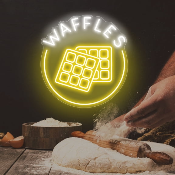 Waffles Neon Sign Bakery Shop Dessert House LED Neon Light Coffee Shop Cafe Home Kitchen Wall Art Decoration Personalized Gift, Dining Decor,Kids Room Decor, Food Neon Lights