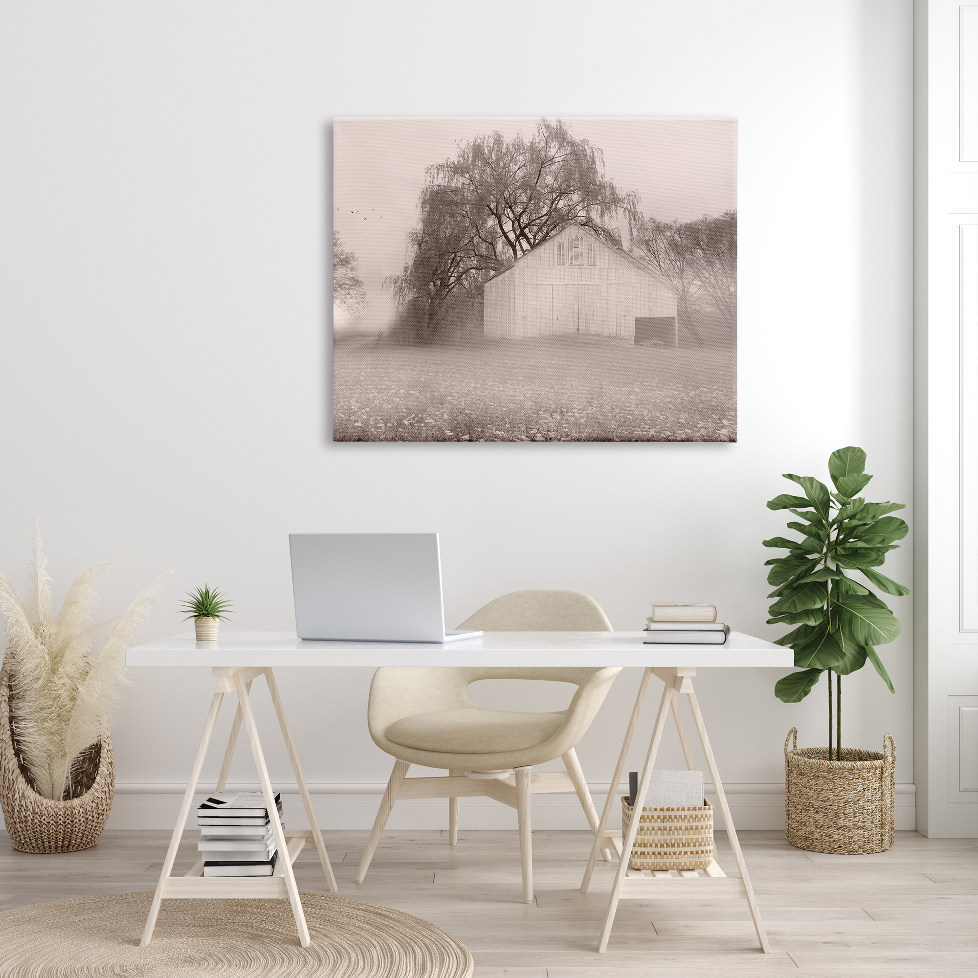 Stupell Industries Quaint Wildflower Meadow Countryside Barn Farmland Fog Photograph Gallery Wrapped Canvas Print Wall Art, Design by Lori Deiter
