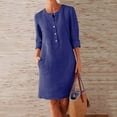 thumbnail image 2 of LowProfile Dresses for Women Casual Winter Fall Plus Size Long Sleeve O-Neck Cotton Linen Button Shirt Crewneck Loose With Two Pockets Fashion Dress Blue 3XL, 2 of 6