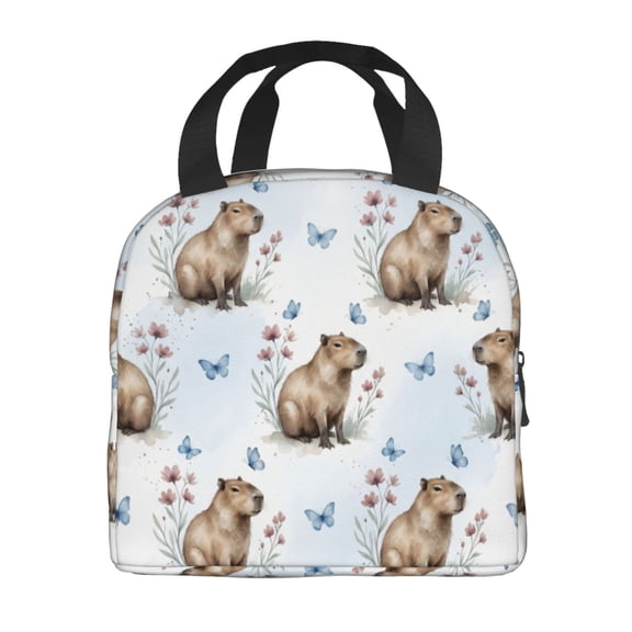 Capybara Lunch Bag Reusable Zipper Closure Leakproof Insulated Lunch Box Cooler Tote Bag Food Container Snack Bag