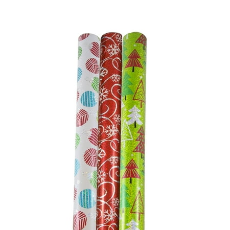 Christmas Gift Wrap Pattern JAM Christmas Wrapping Paper, 25 Sq Ft Each, 3/Pack, Assorted Gift Wrap Set ()