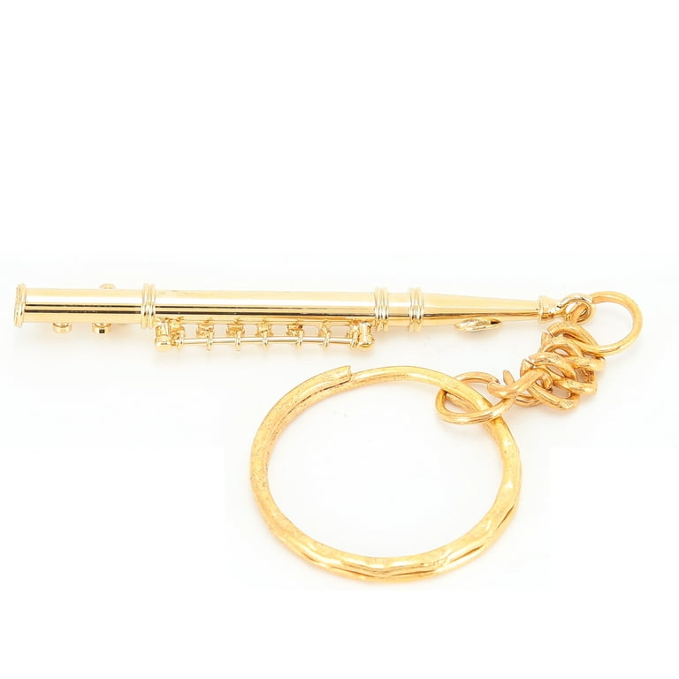 Lyumo Flute Keychain Brass Key Ring Gift Decoration Musical Instrument Ornament Golden,Flute Keychain,Brass Flute Key Ring, Women's, Size: One Size
