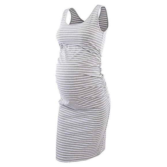 Robe de Maternité Sans Manches d'Été pour Femmes, Débardeur de Grossesse, Col Rond, Vêtements de Maman - Rayures Gris Clair - L (Yeeson)