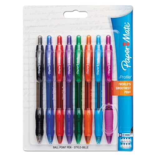 New Paper Mate Profile Retractable Ballpoint Pen, 1.4mm, Assorted Ink/Barrel, 8/Set,Each