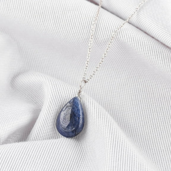 QNAVIC Natural Blue Sapphire Pear Shape Crystal Gemstone Dainty Pendant Necklace For Women, Chakra Healing Stones, Birthstone Jewelry, 925 Sterling Silver Chain 18 inch, Gift for Her Mom