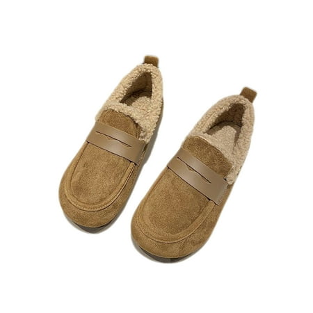 

Avamo Women s Warm Loafer Cotton Lining Loafers Slip-ons Winter Flats Work Flat Shoes Walking Comfort Soft Sole Boat Shoe Yellow 7