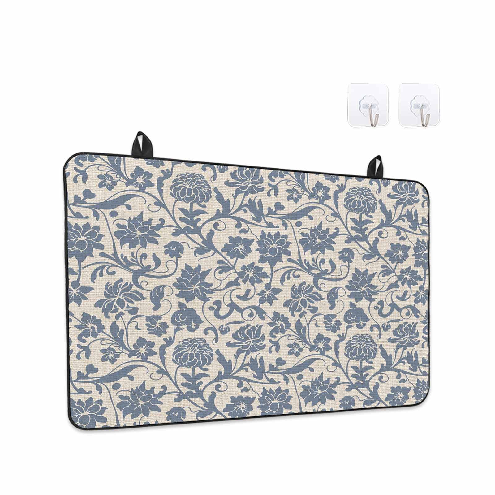 Light Blue Floral Stove Top Cover for Electric Stove, Heat-proof & Non Slip Glass Top Stove Cover Protector, Rustic Vintage Flowers Botanical Spring Kitchen Flat Cooktop Rubber Mat 28.5x20.5 Inches