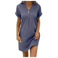 thumbnail image 2 of Womens Summer Casual Dresses Solid Color V Neck Short Sleeve Button Loose Elegant Mini Shirt Dress Workwear, 2 of 7
