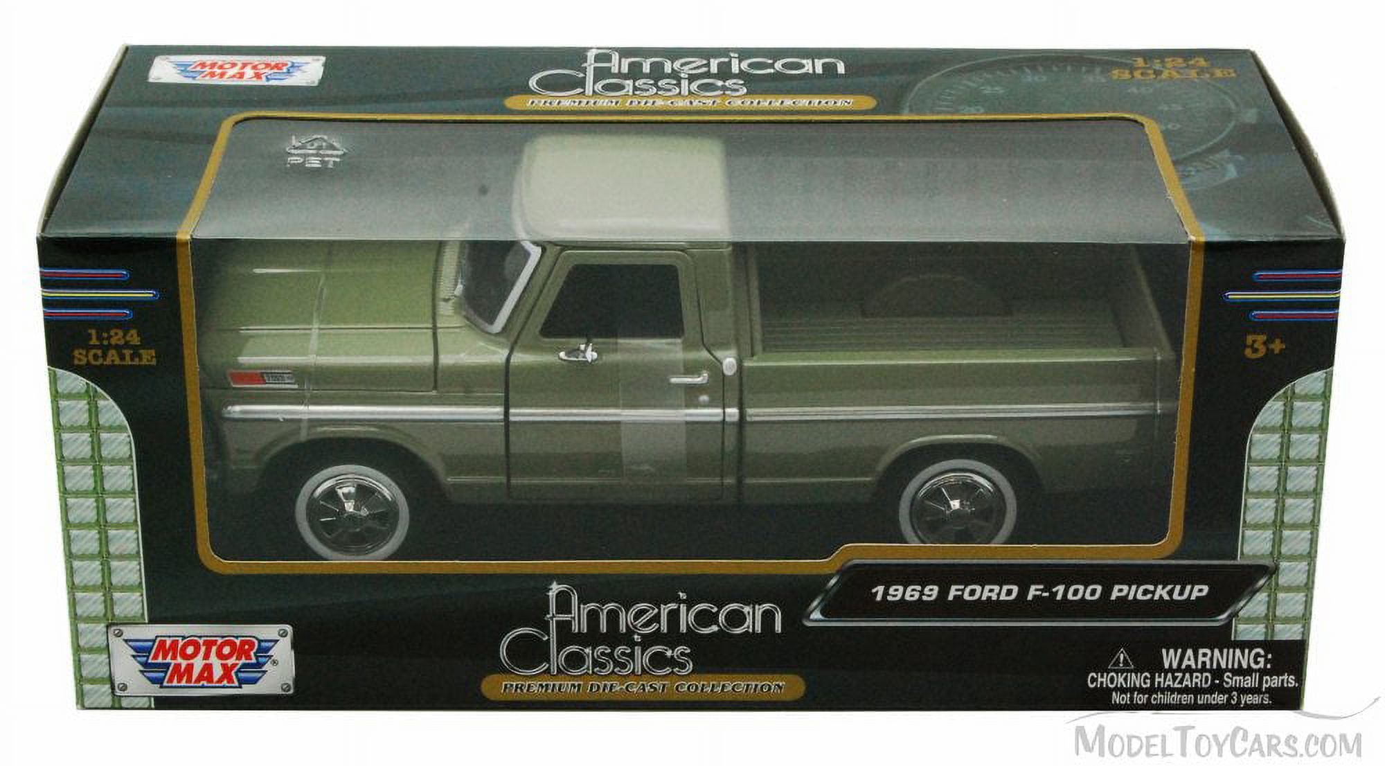 1969 Ford F-100 Pickup, Green - Motormax Premium American 79315 - 1/24 Scale Diecast Model Car