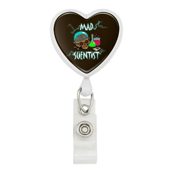 Mad Scientist with Beakers Brain Heart Lanyard Retractable Reel Badge ID Card Holder