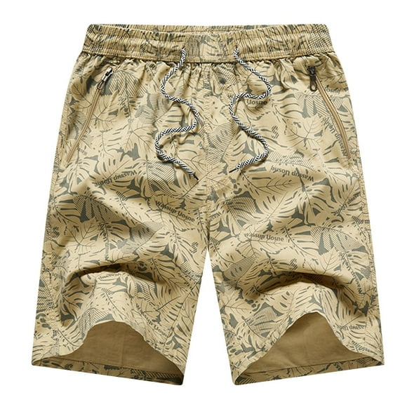 Ediodpoh Men's Summer Loose Casual Cotton Trend Printed Quarter Pants Shorts for Men Khaki XL