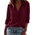 thumbnail image 3 of VJGBEGW Women Dressy Long Sleeve Button Down Shirts Business Casual Outfit Lightweight Blouse Tops Wine S, 3 of 5