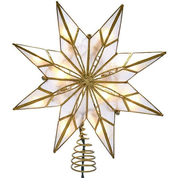 Kurt S. Adler 9-Inch Gold Glitter 8-Point Capiz Star Christmas Tree Topper