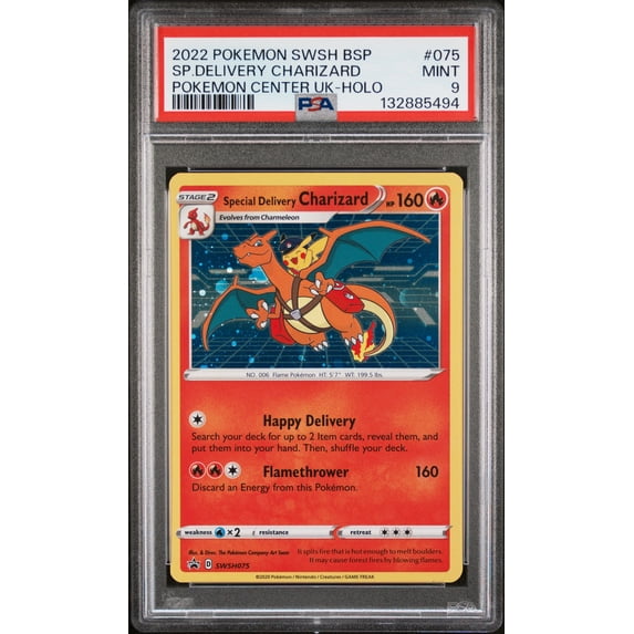 2022 Pokemon Swsh Black Star Promo SP. Delivery Charizard Pokemon Center Uk-Holo PSA 9 #075