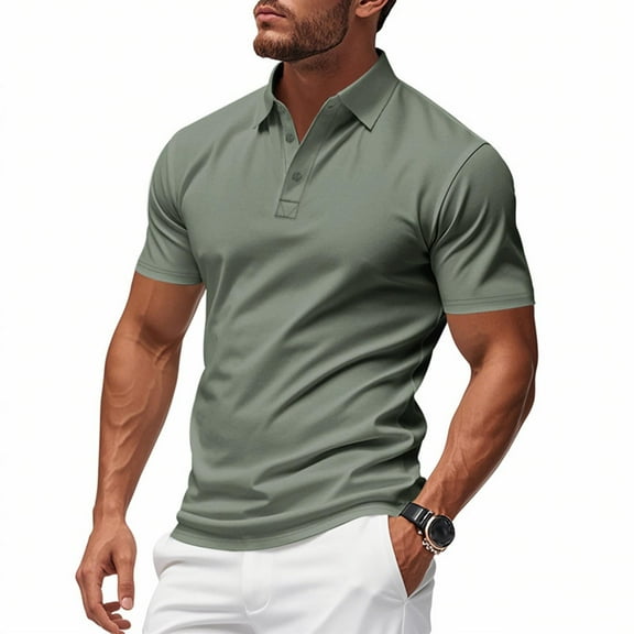 T-shirts for Men Plus Size under $5 Short Sleeve Button Lapel Golf Ball Uniform Casual Polo T-Shirt Summer Collared Golf Shirt Army Green L