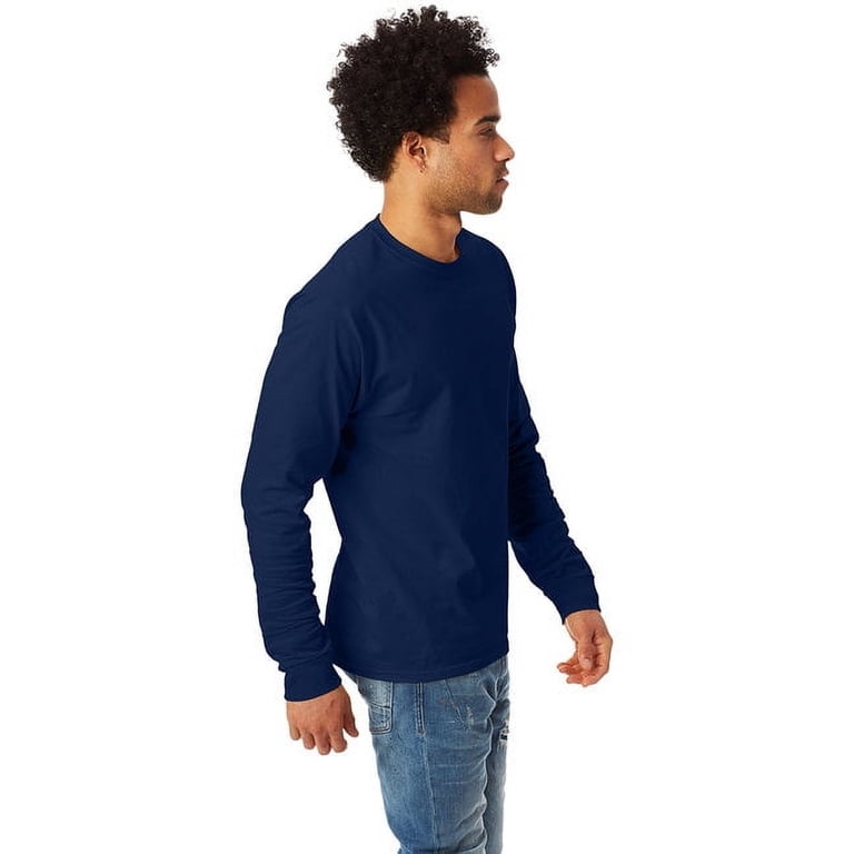 Hanes Men's Beefy-T Long Sleeve T-Shirt - 6.1 Oz 100% Ringspun Cotton, Pre-Shrunk, Rib Cuffs, 3XL Navy