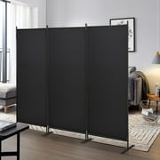 JAXPETY 6 Ft Modern Room Divider, Folding Privacy Screen with 3 Panels and Metal Standing, Portable Wall Partition for Home Office Separator, Black