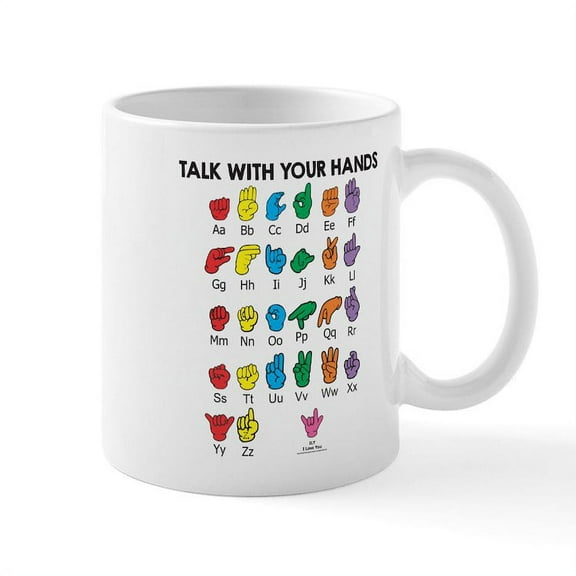 CafePress - Learn Sign Language Large Mug - 11 oz Ceramic Mug - Novelty Coffee Tea Cup
