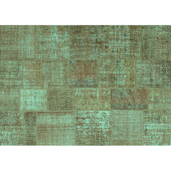 Ahgly Company Machine Washable Indoor Rectangle Patchwork Turquoise Blue Transitional Area Rugs, 5' x 8'
