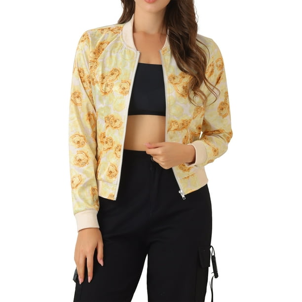Chaqueta bomber para mujer Inspire Chic, corte slim, ligera, con cierre, color amarillo
