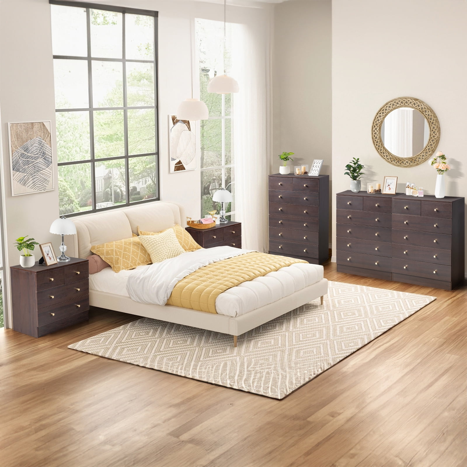 UBesGoo Modern Wood 4-Drawer Dresser Chest Bedside Table for Bedroom,Living Room,Brown