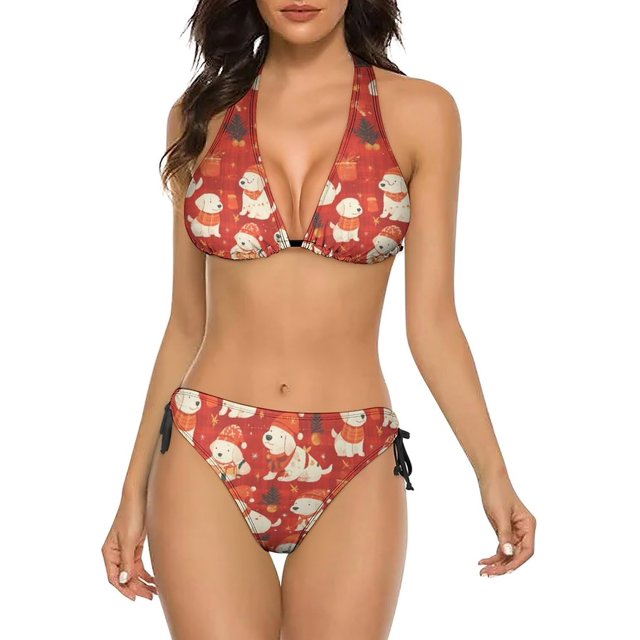NICKSUN Women's Bikini Sets, Cute Print Two Piece Bathing Suits Sexy Halter Padded Bikini Swimsuits