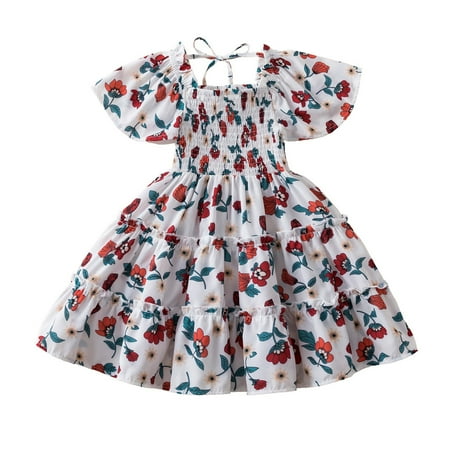 

NKOOGH Girly Dress Fall Baby Girl Clothes Kids Toddler Baby Girls Spring Summer Floral Print Ruffle Short Sleeve Princess Dress